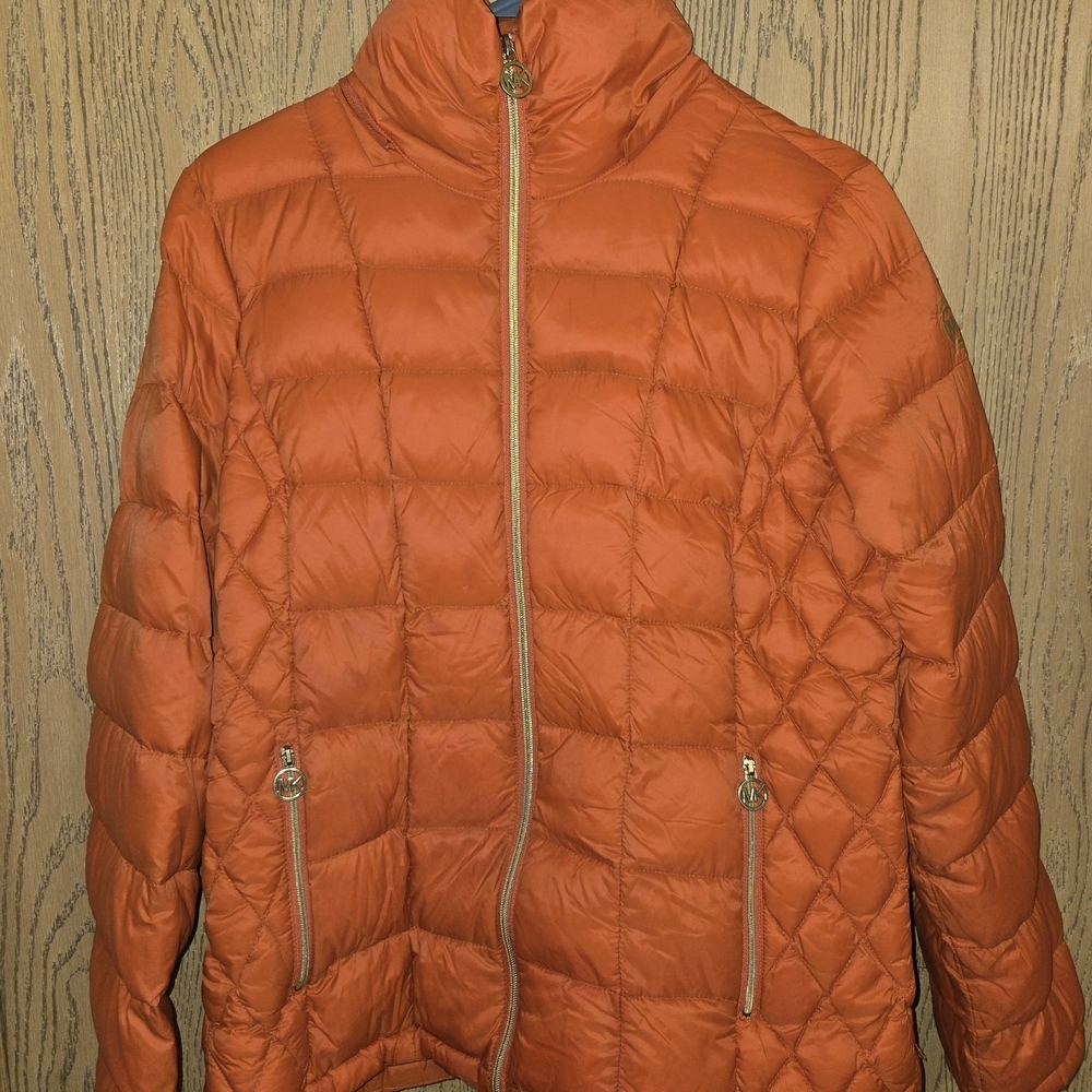 Michael Kors Vibrant Orange Quilted Puffer Jacket